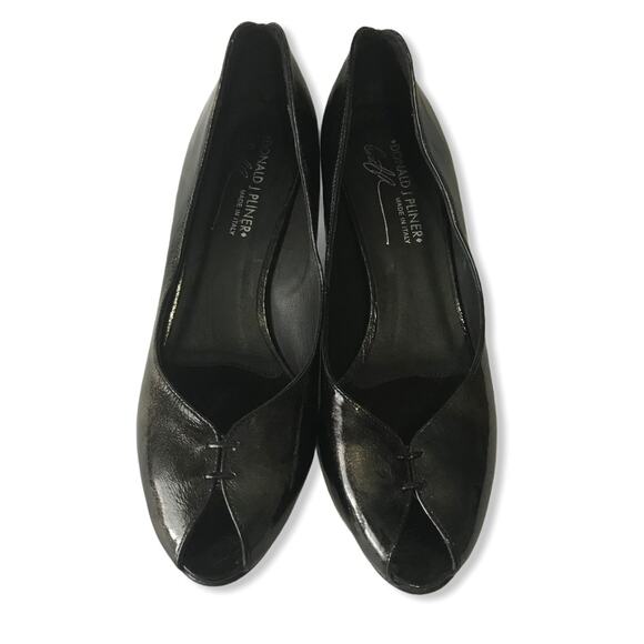 Donald J Pliner Dark Gray Brown Metallic Open Peep Toe Kitten Heel Pump 8 - Picture 1 of 7